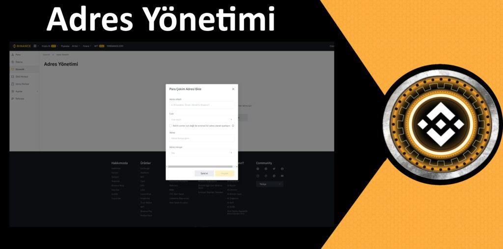 binance çekim adresi ayarlama
