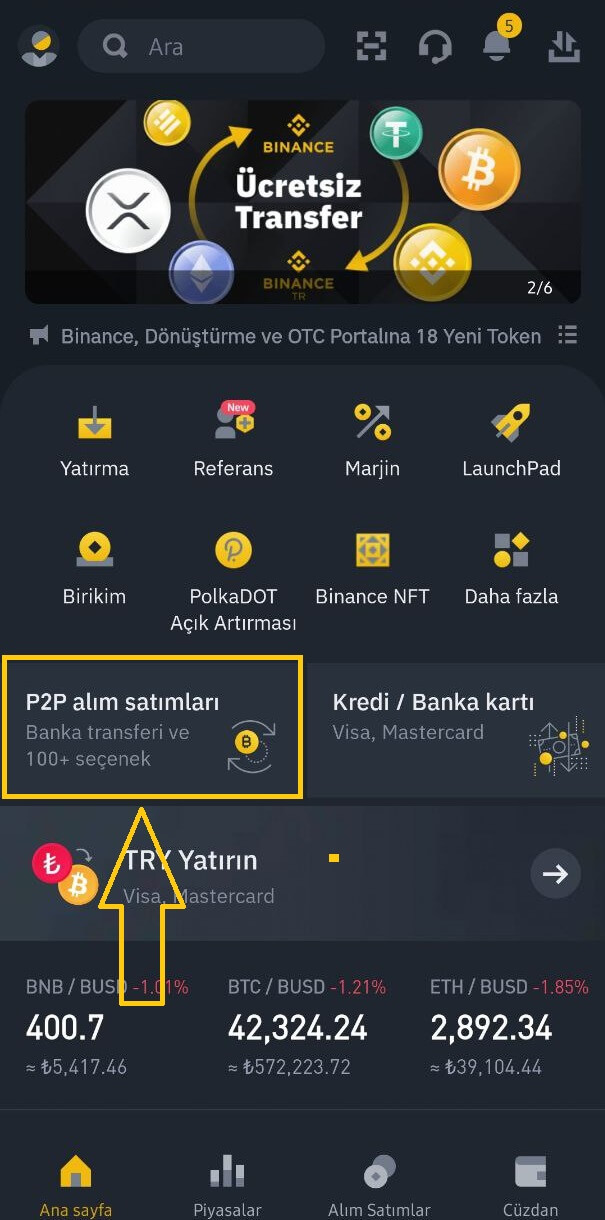 binance p2p alım