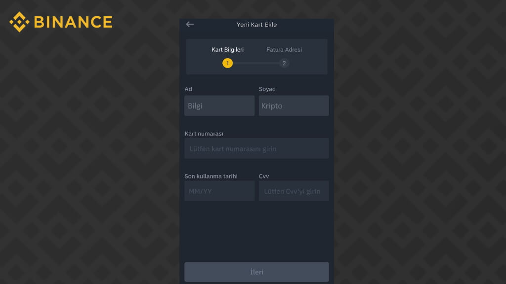 binance karta satış