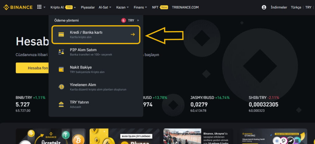 binance karta satış