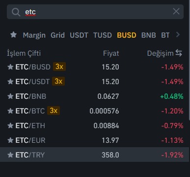 etc try, usdt, eur, eth, btc, busd, bnb