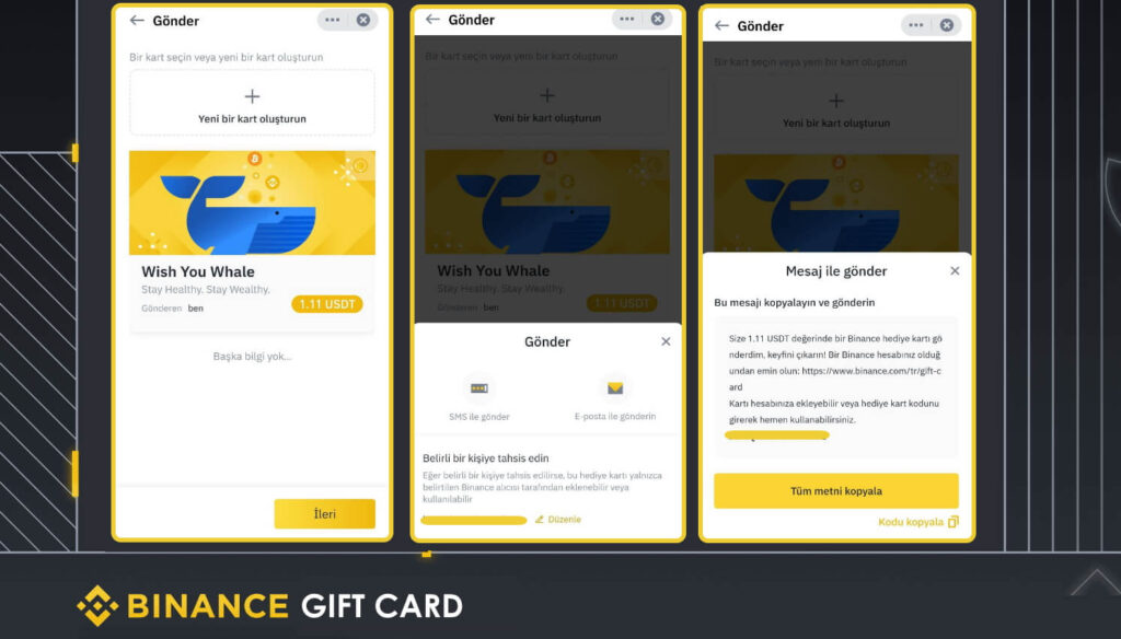 binance hediye kartı oluşturma