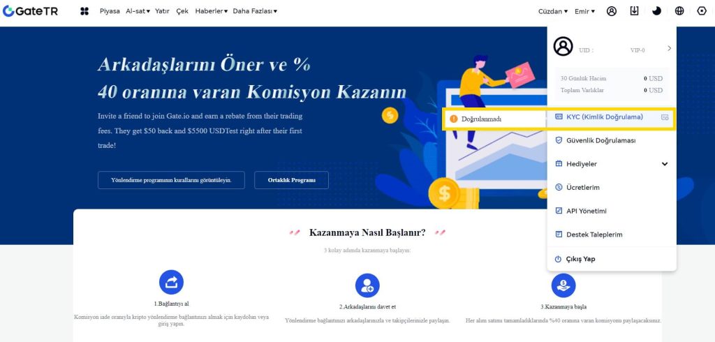 gatetr kyc doğrulama