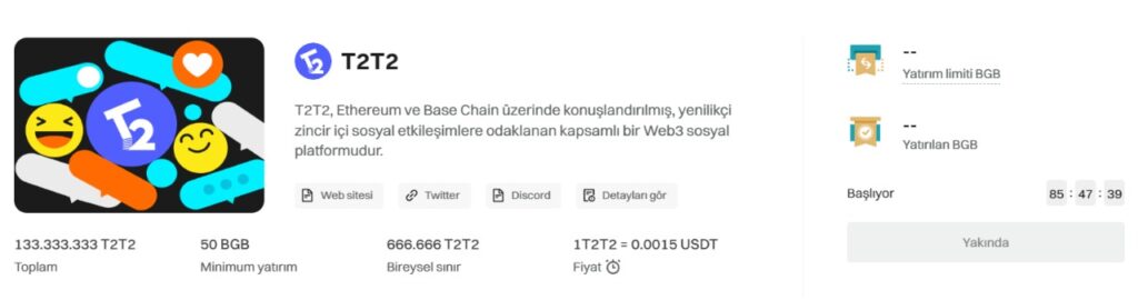 bitget t2t2 coin token launchpad ön satış detayları, kaç tl, nereden alınır, nasıl alınır, hangi borsa, listeleme tarihi, takım kurma