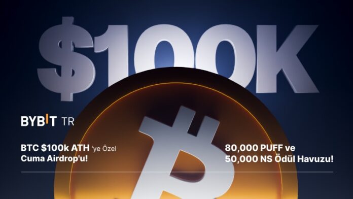 Bybit TR, Bitcoin’in 100.000 $ ATH seviyesine ulaşması şerefine Cuma Airdrop Etkinliği düzenliyor. Bu etkinlik, 50.000 NS ve 50.000 PUFF ödülleriyle toplamda 30.000 $’lık ödül havuzu sunuyor. Katılım için geç kalmayın, 13 Aralık 2024 tarihine kadar fırsatları değerlendirebilirsiniz!