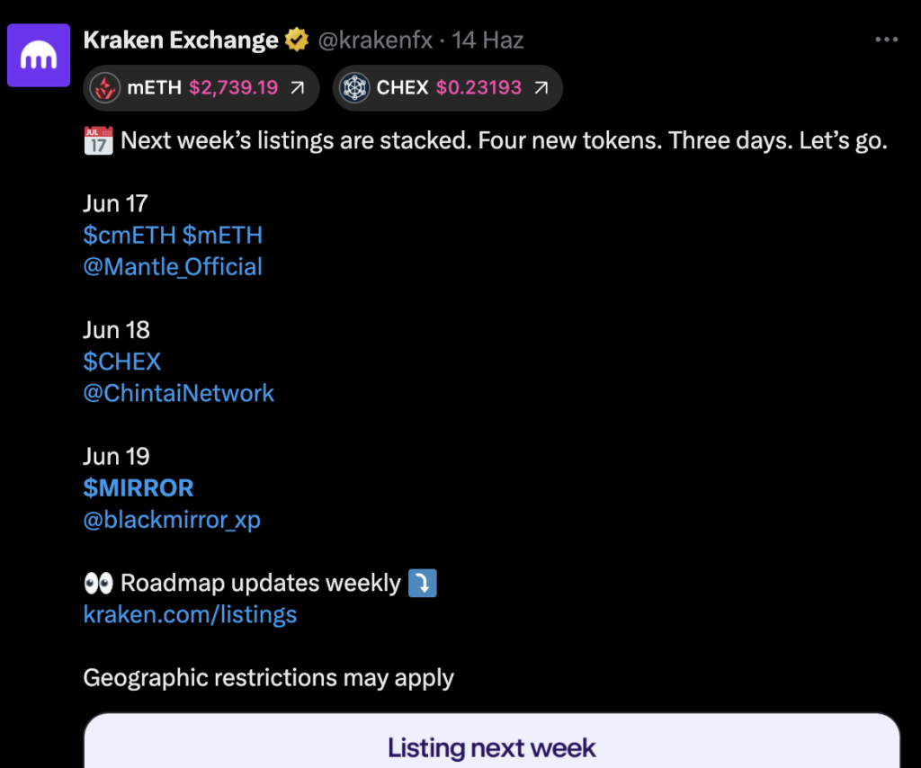 mirror token ne zaman listelenecek listeleme hangi borsalarda listelenecek nereden alınır nasıl alınır listeleme detayları