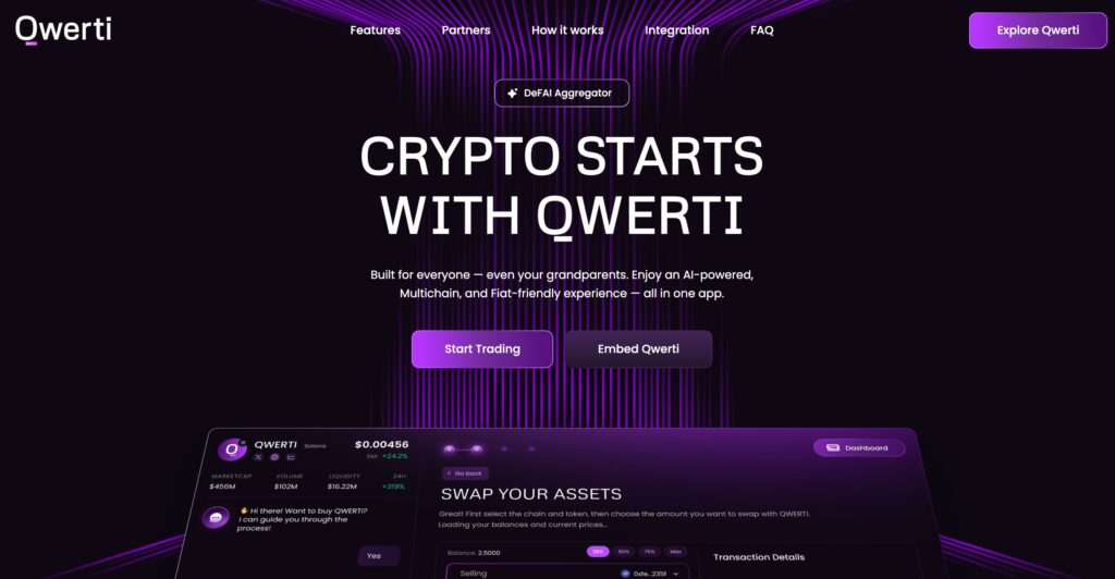 Qwerti is an embeddable DeFAI Aggregator designed to simplify Web3 onboarding and onchain execution.