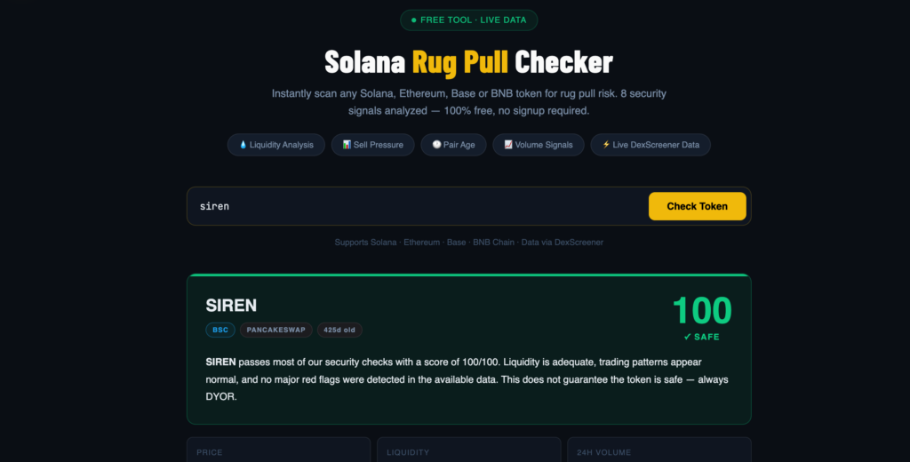 Crypto Rug Pull Checker tool - Smart contract security audit by CoinMindAI