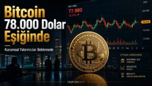 Bitcoin 78.000 dolar eşiğinde yatay seyrederken kurumsal yatırımcıların temkinli bekleyişini gösteren BTC fiyat grafikli haber görseli.